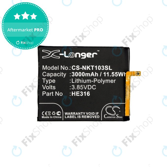 Battery for Nokia 6, 3000mAh, Li-Pol, 3.85 V, HE316, HQ
